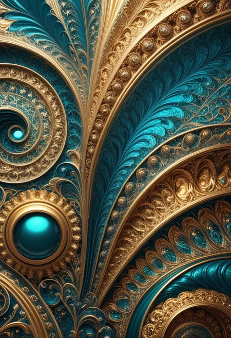 photo of a paisley pattern, boteh, paisley, teal blue, gleaming gold foil, almond, entwined paislies, official art, aesthetic, dynamic angle, hyper detailed, order and chaos, vibrant colors, high contrast, (extremely detailed, intricate details, masterpiece, best quality, 8k wallpaper:1.4), dramatic lighting, (dark teal and brilliant gold palette:1.2), twisting paisley