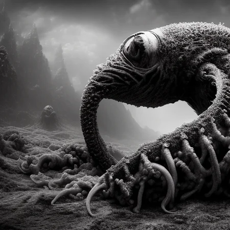 wide-shot, action, massive scale, photo of (TwinRealms:1) (TentacleBeast:1) (HeavenlyLord:1), Unfathomable unearthly Invasion by ungodly creations from beyond the outer limits of heavens broken threshold, sharp focus, 4k, art by RFKTR_rootrex