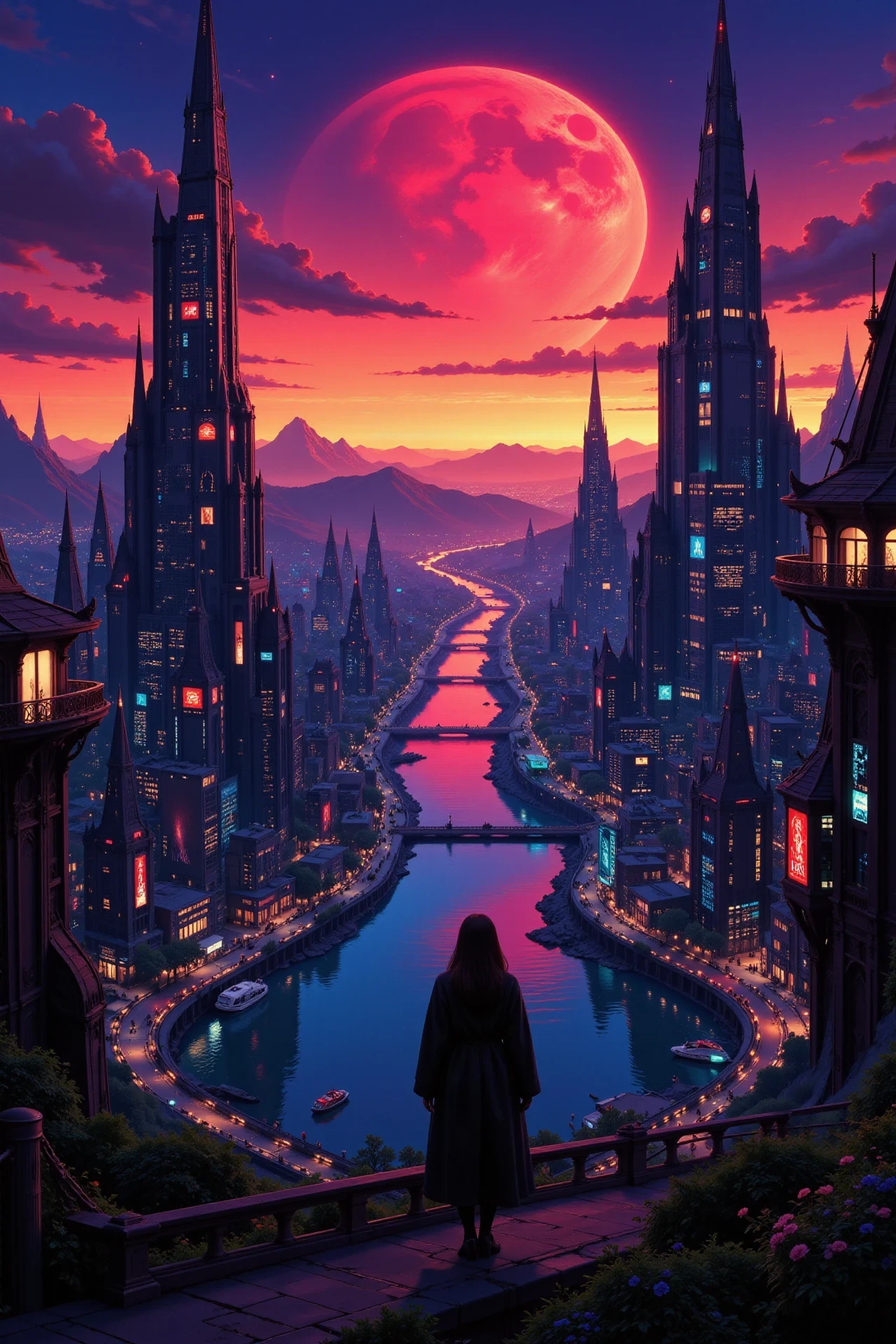 a futuristic sci-fi fantastic cyberpunk city beautiful  landscape, dusk, woman, very intricate, very detailed, sharp, bright, colorful, <lora:Hand v2:0.5> <lora:Anti-Blur:1><lora:Insane Detail Slider:0.25>  <lora:flux.1_lora_flyway_Epic-detail_v2:0.3> <lora:fluxenhancer:0.25> <lora:Anime_style:0.6> anime style