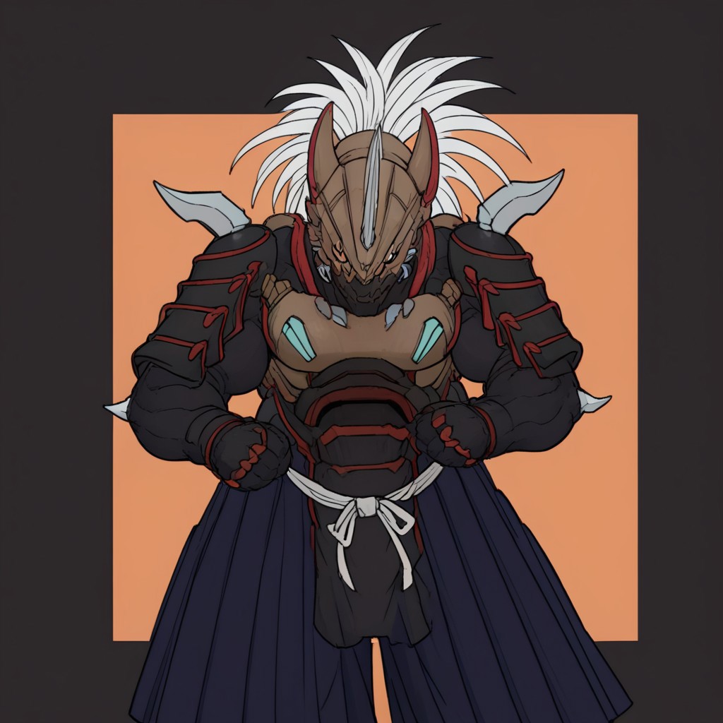 score_9, score_8_up, score_7_up, score_6_up, score_5_up, score_4_up, 2d, anime, anime artstyle, solo,1boy ,fighting,muscular male focus ,muscular male, hakama ,japanese clothes, full armor, helmet, yellow eyes,ng_deepnegative_v1_75t