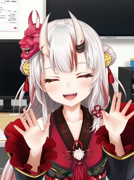detailed background, shiny skin, posing, rating safe,
<lora:ayame.pony:1>,
ayame,
closed eyes, smile, happy,
office,