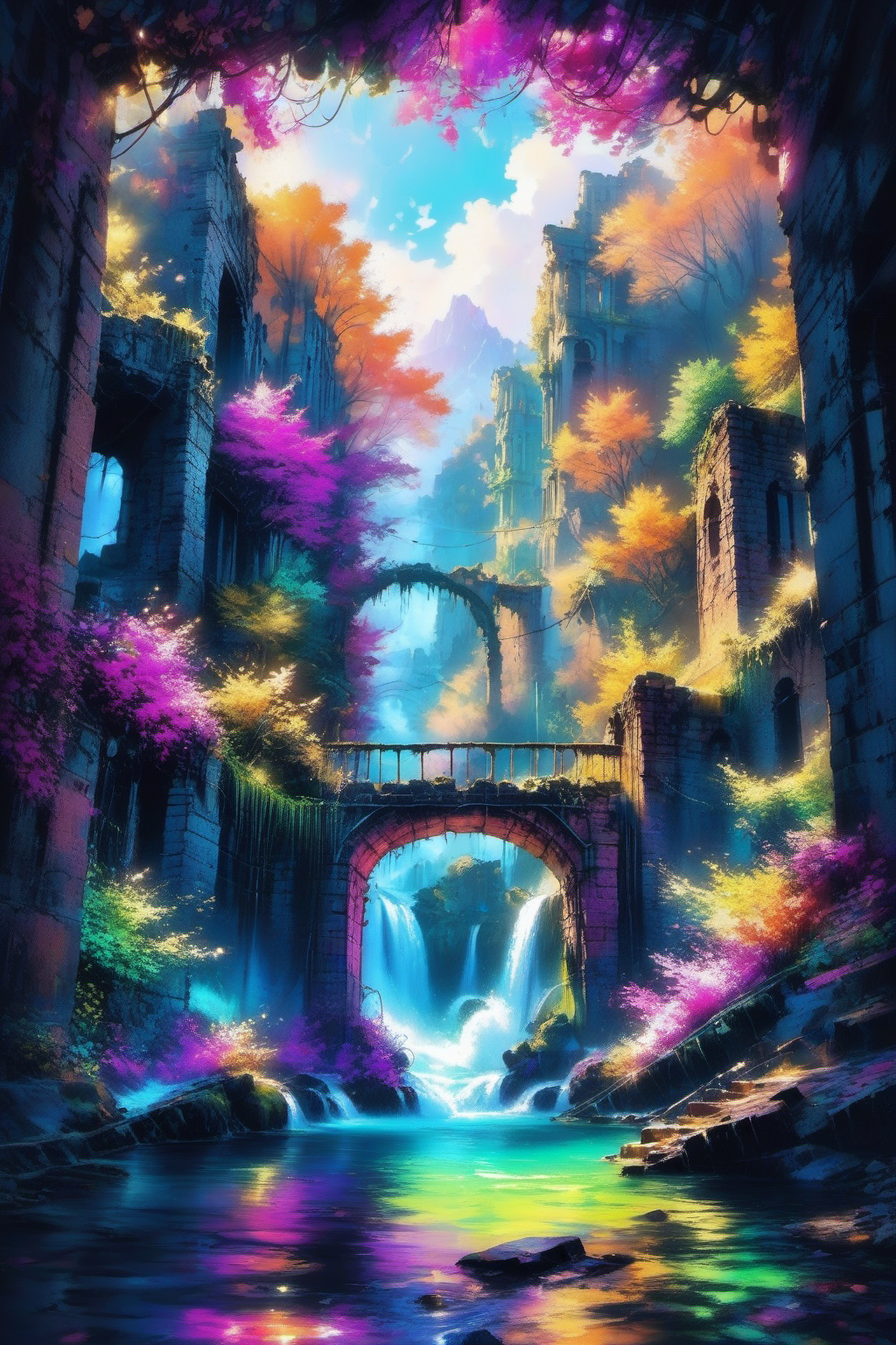 ColorART, colorful, <lora:ColorART:1>, nature, water, ruins,