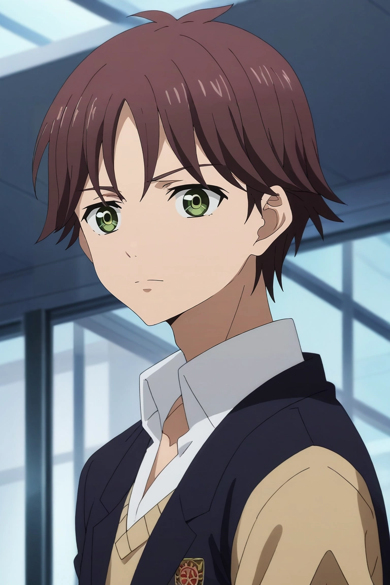 score_9, score_8_up, score_7_up, source_anime, rating_safe, intricate details, anime screencap, anime coloring, official style, looking at viewer, depth of field, 1boy, solo, male focus, <lora:tasuku_yamane_pony:0.9>, tasuku_yamane, brown hair, green eyes, short hair, from afar, full body, armory, indoors, light, jojo pose, heart eyes, toga costume, <lora:sdxl_lightning_8step_lora:1>