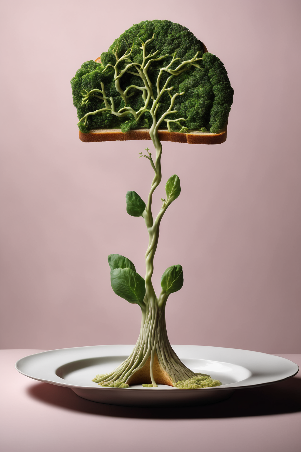 <lora:Surreal Plate:1>Surreal Plate - a plate with a tree sprouting from a slice of bread