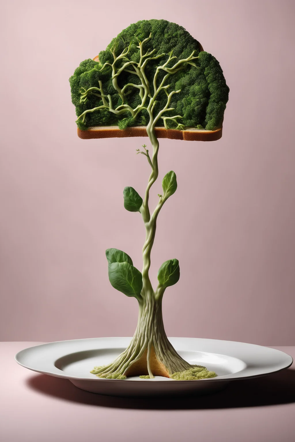 <lora:Surreal Plate:1>Surreal Plate - a plate with a tree sprouting from a slice of bread
