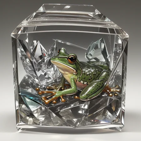 ( frog ), inside (( crystal Vintage box )), <lora:epiNoiseoffset_v2Pynoise:2>