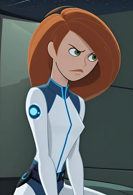 kim, small breasts, orange hair,
Battlesuit,
solo, short, athletic, blushing,
expressiveh,
close up view down shirt, bent over, chest focus view,
bedroom, on bed,
naughty look, grin