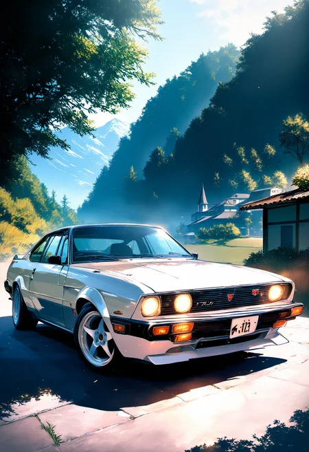 professional 3d model masterpiece,high score,great score,absurdres,  ., a white car towing a silver car on a street next to a hill side house with a steep hill in the background [23] ,<lora:R0k00M0t0rV3h1c13HD:1>, (R0k00M0t0rV3h1c13HD, car, ground vehicle, motor vehicle, vehicle focus, Cornelisz Hendriksz Vroom, panfuturism),realistic lighting [2],candle [1], . octane render, highly detailed, volumetric, dramatic lighting