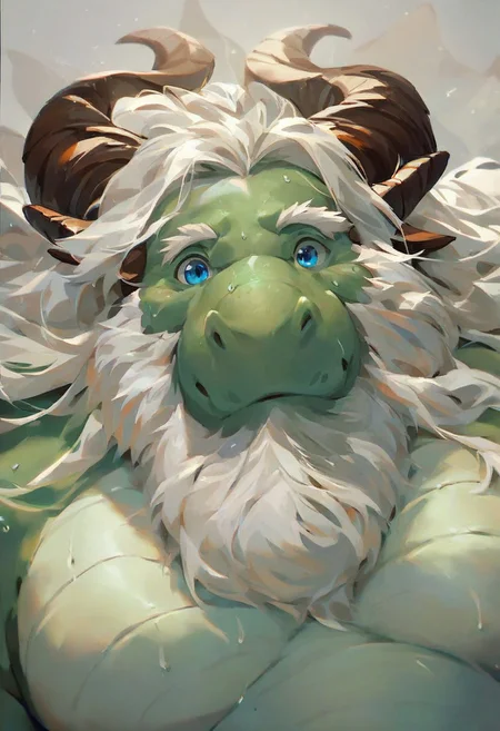 score_9, score_8_up, score_7_up, furry, solo, ahoge, smile, snout, creature, first view,(Expressiveh, TrailH, , lscore_9, score_8_up, score_7_up ,score_6_up, solo, 8k, score_9, score_8_up, score_7_up, score_6_up, BREAK,,dragon creature, (anthro dragon, white long hair, Green skin ,brown horns, granfather, more of 70 years old ,old dragon , masculine, pudgy, fat, chubby, overweight ,long beard, blue eyes, mature male), green skin, detailed body,, anthro, male, detailed dragon,sexy expression, detailed sweat, sweaty, sexy expression, detailed sweat, sweaty, anthro, male, only face, tonge out ,