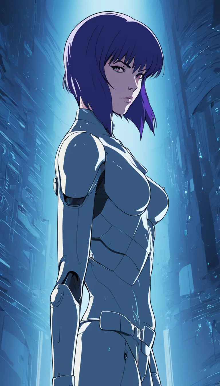 Cinematic scene, Kusanagi Motoko, Ghost in the Shell, detailed background, masterpiece, best quality, high quality, highres, absurdres <lora:kusanagi_motoko:1>, Vector art, Vivid colors, Clean lines, Sharp edges, Minimalist, Precise geometry, Simplistic, Smooth curves, Bold outlines, Crisp shapes, Flat colors, Illustration art piece, High contrast shadows, Technical illustration, Graphic design, Vector graphics, High contrast, Precision artwork, Linear compositions, Scalable artwork, Digital art