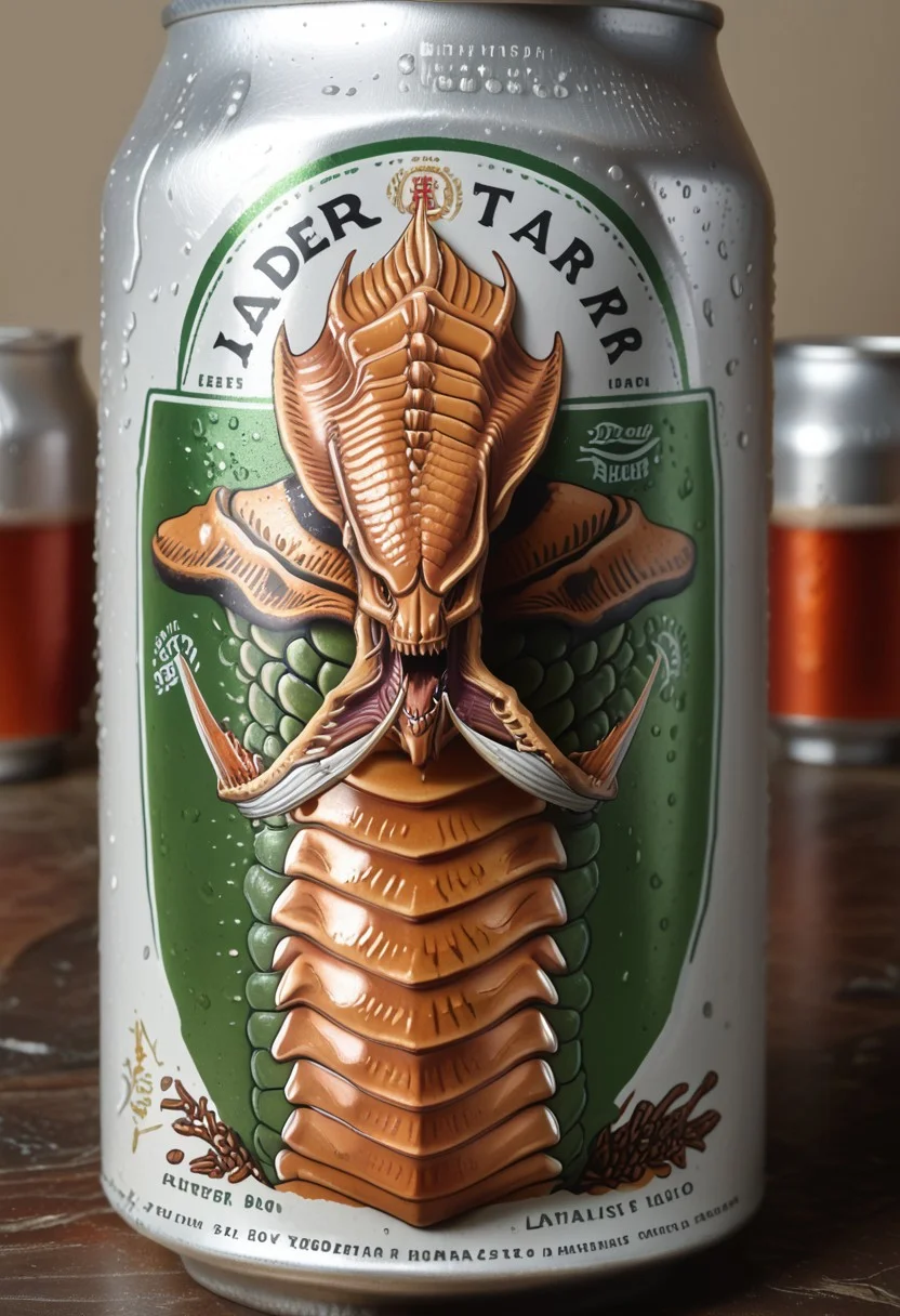 beerlabel, source_furry, beer can, 1boy,  zerg, hydralisk, lamia lower half, solo