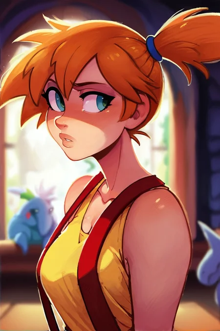 upper body, traditional art, score_9, score_8_up, score_7_up, score_6_up, score_5_up, score_4_up, misty from pokemon, side ponytail, yellow tank top, red suspenders, looking to the side, haunted mansion, dramatic lighting, blurry background
<lora:Raichiyo33_Style:1>