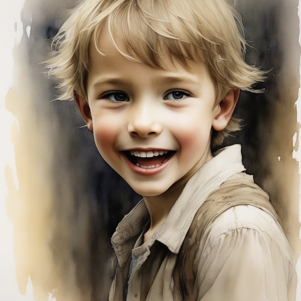 in raw, expressive style characterized by bold ink lines on watercolor, ink effects :: medium format storybook drawing 1boy, open mouth, portrait, shirt, looking at viewer, solo, male focus, realistic, photo background, blurry, indoors, tee shirt, horror (theme), teeth, smile :: ink-wash, in colorful ink wash art style by Jeremy Mann, Stjepan Šejić, Andrew Wyeth, Rebecca Guay, Terry Bradley, Esteban Maroto, Jean-Baptiste Monge, Mike Ploog, Charles Vess