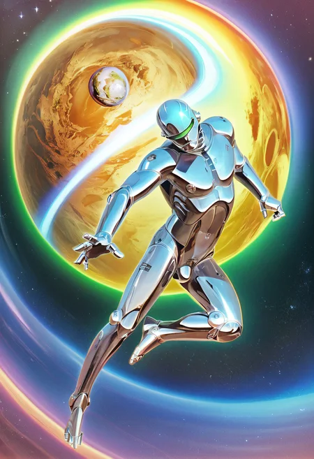score_9, score_8_up, score_7_up, score_6_up, zy_chromatic, science fiction, male robot, android, planet, action pose, galaxy background, 80s , chromatic aberration, <lora:zy_chromatic_v1:0.75>