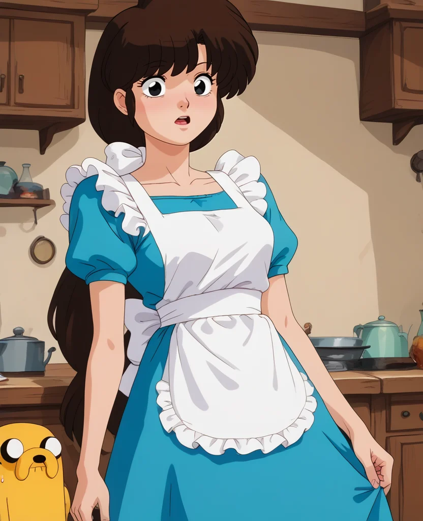 score_9, score_8_up, score_7_up, score_6_up, score_5_up, score_4_up, rating_explicit,
<lora:K4sum1PNYXl_v00:1> tendou_kasumi, white apron, blue dress, <lora:4dv3ntur3t1m3XLP:1> 4dv3ntur3t1m3, adventure time, || black pupils