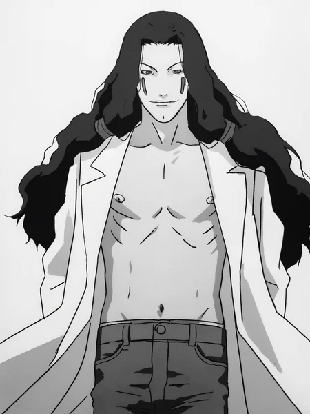 score_9, source_anime, masterpiece, best quality, BREAK, white background, 1boy, <lora:Masami Eiri_PDXLv0:0.8> masami eiri \(sel\), labcoat, jeans, lineart, greyscale, monochrome
