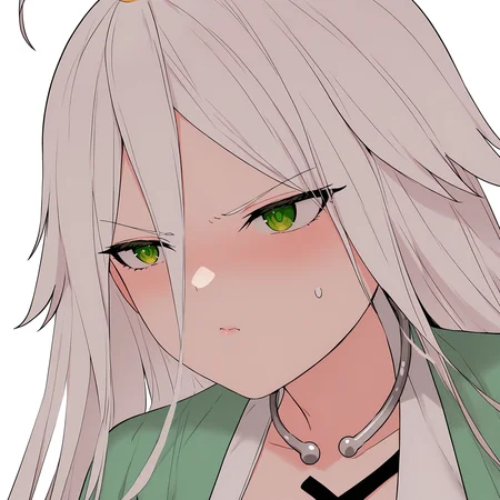 masterpiece,best quality,newest,absurdres,highres,<lora:noobai_ep11_stabilizer_v0.138_fp16:1>,murong_yuzhuo,<lora:Murong_Yuzhuo_v2:1>,white hair,green eyes,Tsundere,