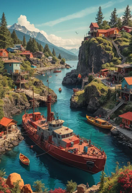 a photo of a neo hippies marine oiler fighting, pretty  color splash, panorama, lush landscape, dark fantasy, primary colors, bright colors,   <lora:add-detail-xl:2>,  <lora:Isometric Cutaway:0.4> Isometric Cutaway page,  <lora:saturated_colors:3> saturated colors