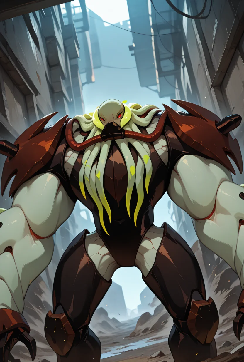 <lora:vilgax-05:1> vilgax, no humans, solo, red eyes, armor, 
 <lora:PepePunchMeme_illusXLNoobAI_Incrs_v1:1> incrspunchmeme, masterpiece, best quality, amazing quality, very aesthetic, absurdres, newest,