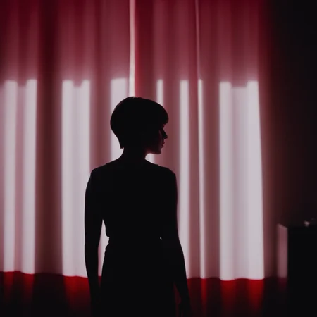 cinematic film still of <lora:silhouette style:1>
A silhouette photo of a woman standing in a dark room with a red light,solo,short hair,1boy,upper body,male focus,indoors,from behind,window,shadow,curtains,silhouette,dark,red theme different shadow patterns, different shadows, cinematic, filmic, different colors, creative cinematography, covered in shadow, perfect shadow, detailed shadow, detailed background, detailed environment, award winning cinematography, casting shadow, film contrast, film saturation, high quality, 8k, silhouette style, shallow depth of field, vignette, highly detailed, high budget, bokeh, cinemascope, moody, epic, gorgeous, film grain, grainy
