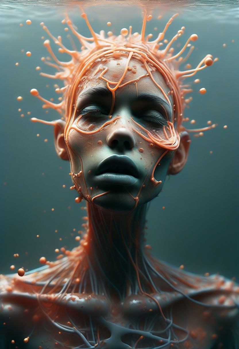 (beautiful woman in a coat emerging from cocoon, has wings on back:1.8), (splatter goo puddle cocoon, strings connection, restraints:1.1), (5mm, extreme closeup, sweaty art, behind a warped glass pane, frosted glass), (artist definition by Lilia Alvarado), (textured skin), closeup female jumping into a spiderweb, yelling, terrorized, (traumatic incident in the woods), (dark pastel natural colors), (freeform ferrofluids creating life as it emerges from a test tube, weird insect on the floor, goo devouring people, internal gems glitter inside, pose the head dramatically:1.1), (uncanny valley appearance, eyes glint wide:0.8), (image distortion by Alessio Albi:1.1), (dark and moody creation), (artist design by Marta Basvequa:1.2), lava skin glows. (Dissected by Nychos:1.2), (explosive environment), ais-wirez