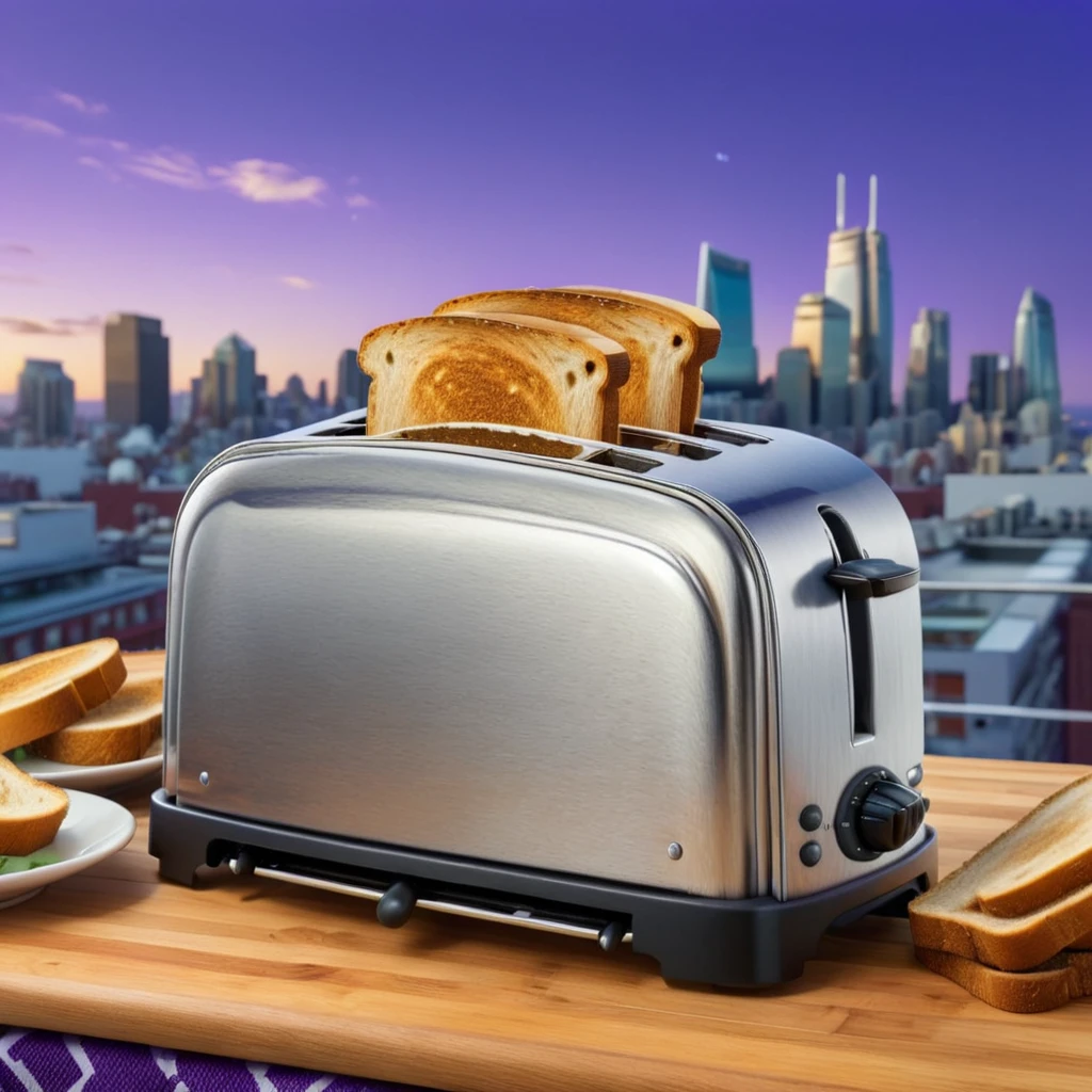 (toaster showcase) <lora:48_toaster_showcase:1.1>
Purple background,
high quality, professional, highres, amazing, dramatic,
(Rooftop garden and urban skyline view:0.5),