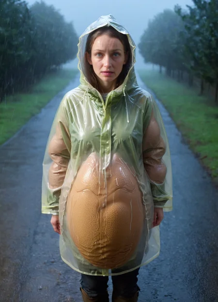 woman wearing a ((xenoegg)) raincoat, bad weather, rain, realistic,
<lora:Xenomorph_Egg_SDXL:1> xenoegg