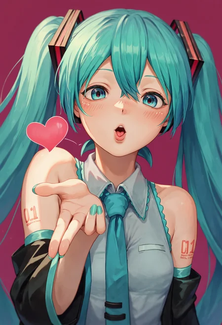 score_9_up score_8_up score_7_up, 1girl, blowing kiss, heart, hatsune miku
<lora:frieren_blowing_a_kiss_pony:1>