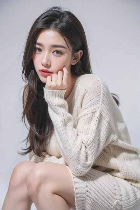1girl,sweater,white background,