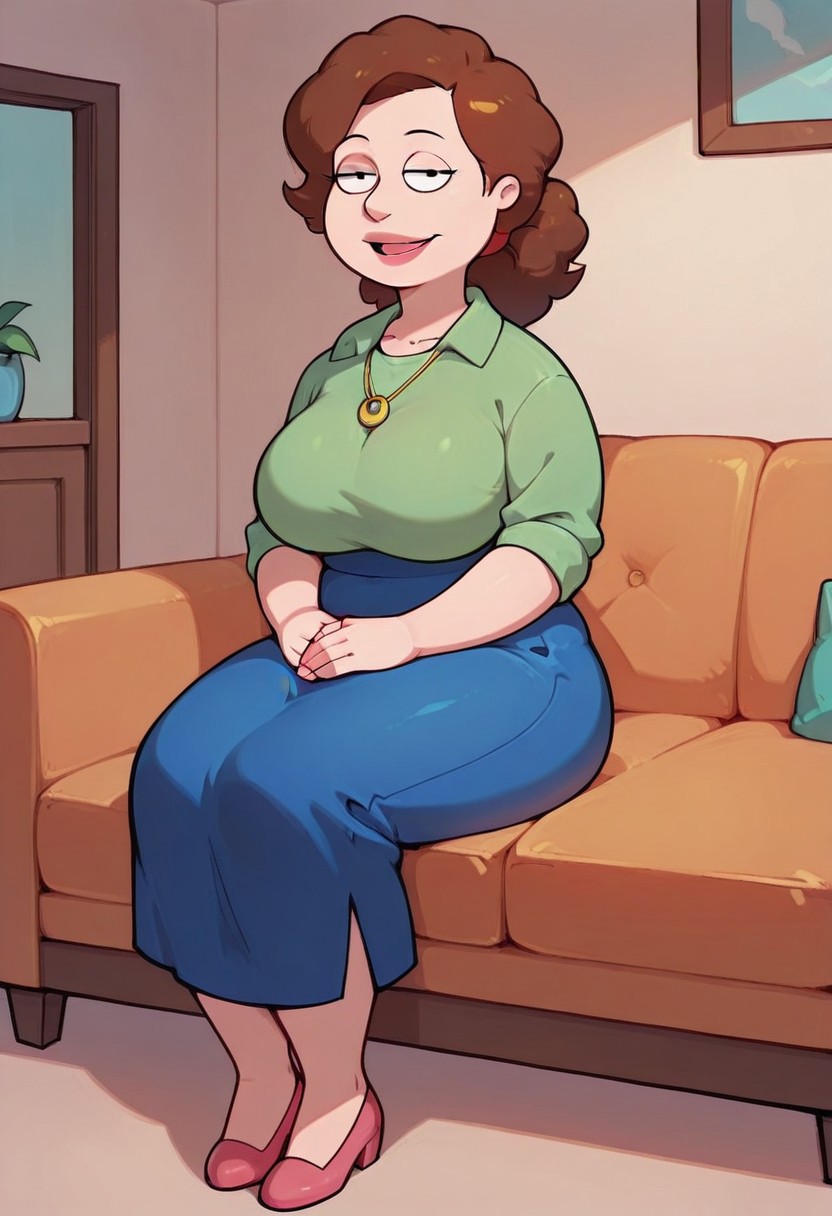 score_9,score_8_up,score_7_up,score_6_up,best quality, 1girl, solo, living room, couch, indoors,
BREAK
unnamed girl, brown hair, black eyes, (mature female:1.5), (plump:1.2), large breasts, gigantic ass, gigantic hips, green sweater, rolled up sleeves, blue skirt, shoes, own hand together, smile, looking at viewer, long skirt, half-closed eyes, necklace,