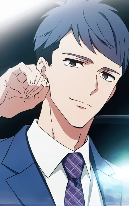 (score_9, score_8_up, score_7_up),(source_anime, best_quality, best_aesthetic, perfect_anatomy),1boy,male_focus,solo,kentaro momose,handsome detailed face,edtailed eyes,black eyes,solid eyes,blue blazer,collared shirt,slim body,skinny,necktie,handsome stylish pose,close-up,office,<lora:Kentaro Momose_PDXL:0.9>,<lora:aesthetic_anime_v1s:1>,