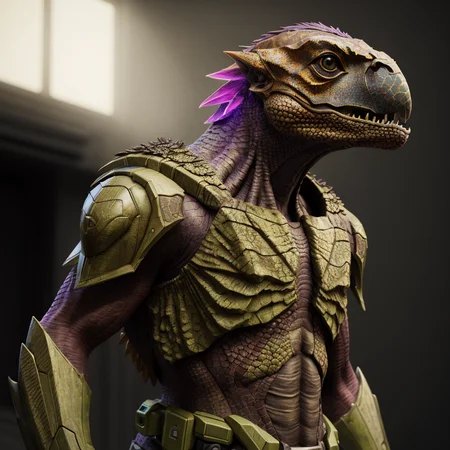 a fantz (creature:0.4)|raptor:0.5) portrait with a scfi costume, dynamic composition, cinematic lighting, warm and vibrant colors, art by Sam Weber and Michael C Hayes, 8k, trending on artstation, hyper detailed, cinematic, <lora:Creature_Design2_V1:0.9>
