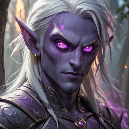dark elf warrior, close up, portrait, glowing eyes, handsome,