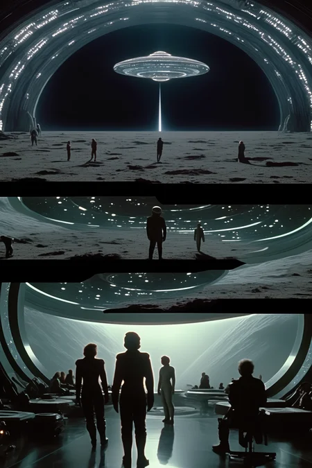 <lora:Director Ridley Scott style:1>Director Ridley Scott style - Film still from "2101" being made with all of the special effects available in 2020 to depict 2101, cinematic, dramatic, inner space, outer space, transformation, enlightened states of being, higher states, metaphysical, breathtaking, outer space, space anomaly, large sapce-based starship headquarters, existential human questions, iconic