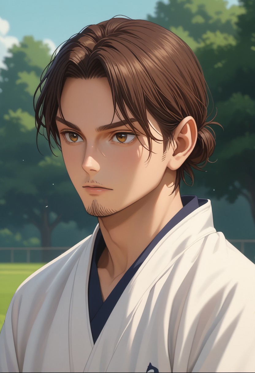 score_9, score_8_up, score_7_up, source_anime, rating_safe, Asaikyu, 1boy, male focus, anime screencap, low hair bun
