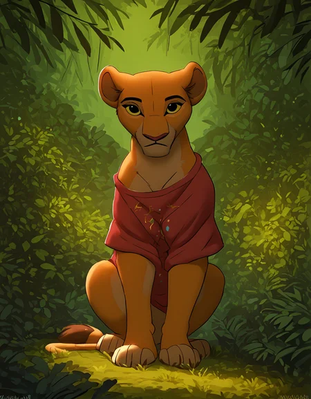 Score_9, score_8_up, score_7_up,
masterpiece, best quality,
solo ,feral, lioness, baggy clothing, (oversized tshirt:1.2), (Serene forest background in impressionist style, with dappled light and vibrant foliage), looking at viewer, full-length portrait,
<lora:Jacato_-_Art_Style-000007:0.4>,<lora:Classic_Zaush_-_Art_Style_v3:0.3> Zaush <lora:Lioness_like_Lions_v10-Pony-000006:0.9> <lora:Expressive_H:0.9> Expressiveh <lora:KraaiSha_-_Art_Style:0.3> Kraaisha