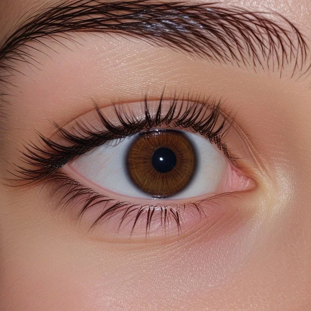 dark brown, small eyelashes, large pupil, hit by light