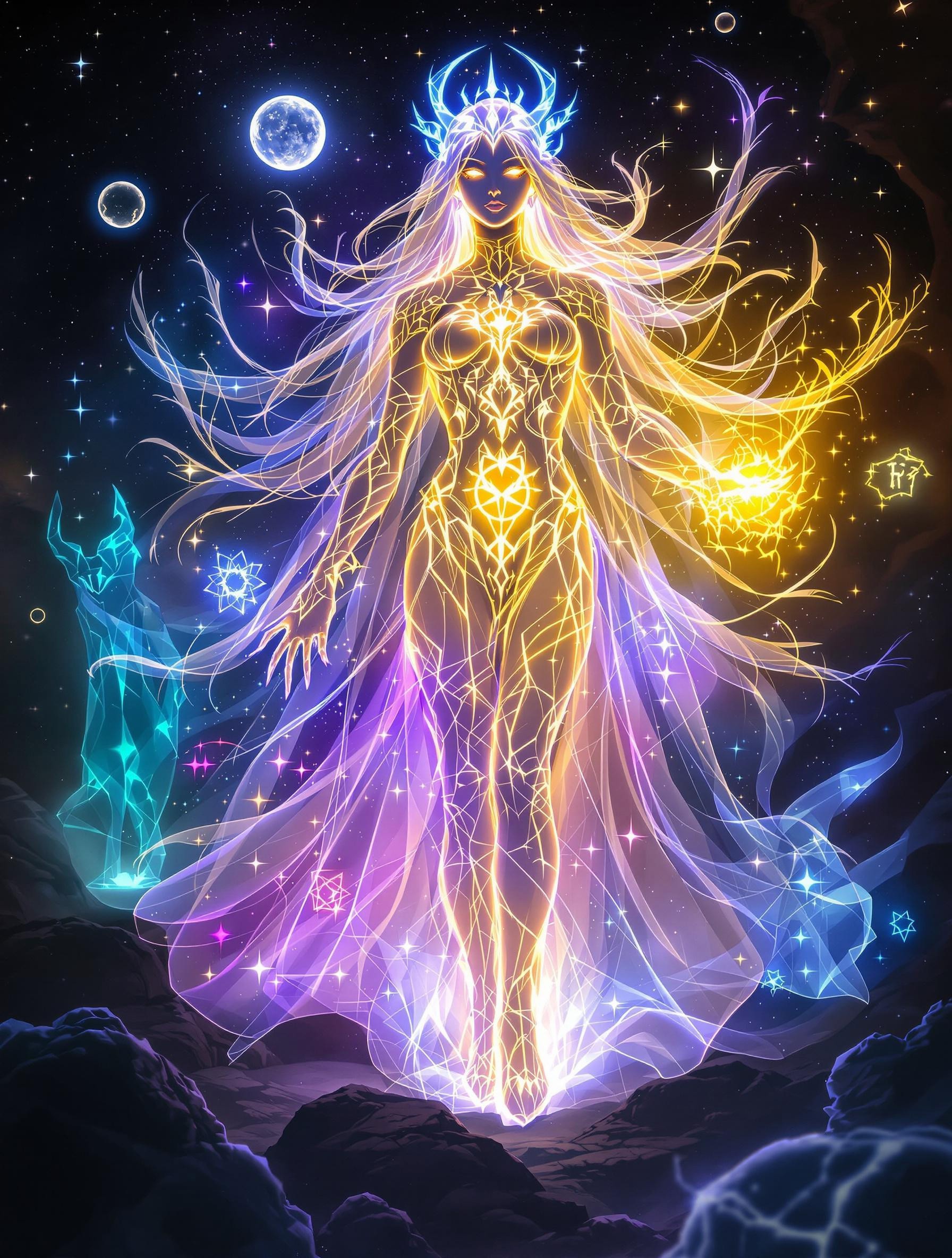 7 bioluminescence translucent entities they are,
A Bioluminescence translucent Hydrogen God - H (Atomic number 1)
A Bioluminescence translucent Helium Goddess- He (Atomic number 2)
A Bioluminescence translucent Lithium God - Li (Atomic number 3)
A Bioluminescence translucent Beryllium Goddess- Be (Atomic number 4)
A Bioluminescence translucent Boron elf - B (Atomic number 5)
A Bioluminescence translucent Carbon/humanoid - C (Atomic number 6)
A bioluminescence translucent Nitrogen/demon - N (Atomic number 7)
Oxygen - O (Atomic number 8)
Masterpiece, 32k, 16k, 8k,