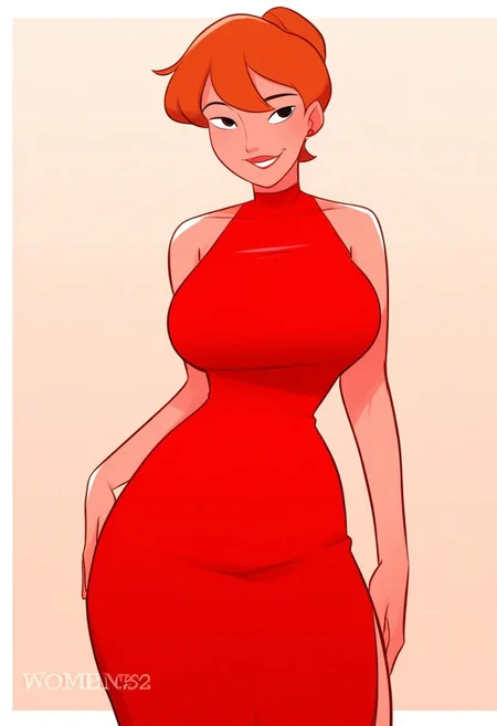 woman in a red dress