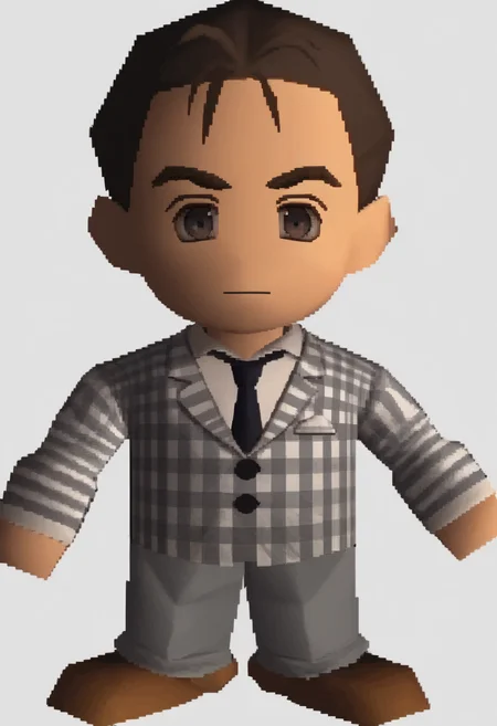 score_9, score_8_up, score_7_up, source_anime BREAK 1boy, solo,
<lora:zs_FFVIIChibisXL_1:1> ffviichibis, chibi, standing, full body, white background
<lora:benny-fnv-richy-v1_pdxl:1> benny, brown hair, short hair, checkered suit, black necktie, grey pants