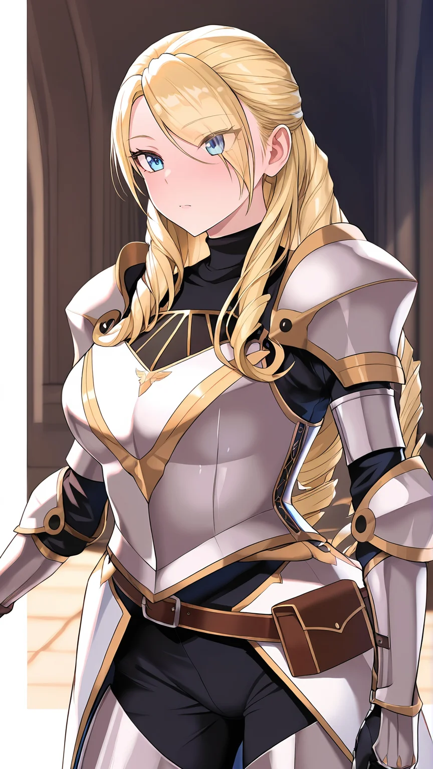 amazing quality,absurdres,best quality,masterpiece,highres,newest,detailed,detailed body,detailed face,masterpiece,best quality,solo,
女é¨å£«ã¯ãª,1 girl,blonde hair,blue eyes,long hair,drill hair,breastplate,gauntlets,shoulder armor,pauldrons,faulds,pouch,greaves,plate armor,belt,knight,eyes visible through hair,<lora:女é¨å£«ã¯ãªã«è¼ªã£ãã¯ãããã¦ã¾ã¯ã¾ã¯:0.8>,