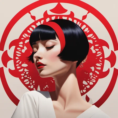 <lora:tj:0.8>,tj,1girl,solo,closed eyes,black hair,profile,makeup,red lips,short hair,lipstick,simple background,lips,flat color,closed mouth,absurdres,delicate skin,