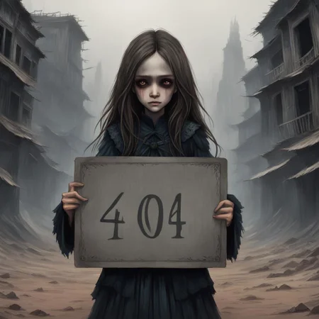 (((Ultra detailed, Megapixel)))
1girl, (((holding out a sign with a text "4O4"))), by charlie bowater and dan mumford and trevor Brown, hands, terror, gloomy, dark, blank face, no face, wasteland background, no mouth, no eyes, long hair