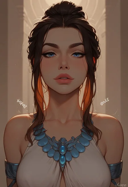 (score_9, score_8_up, score_7_up). ( line work, excellent drawing, highest quality, extremely detailed:1.2). 1woman, milf, Greek Goddess (((Nemesis))), perfect face, long lashes, glossy lips, seductive expression, femdom, dynamic angle, ancient greek dress, g0thicPXL, romantic, cinematic lighting, volumetric lighting, motion effects, source_cartoon, statuesque,