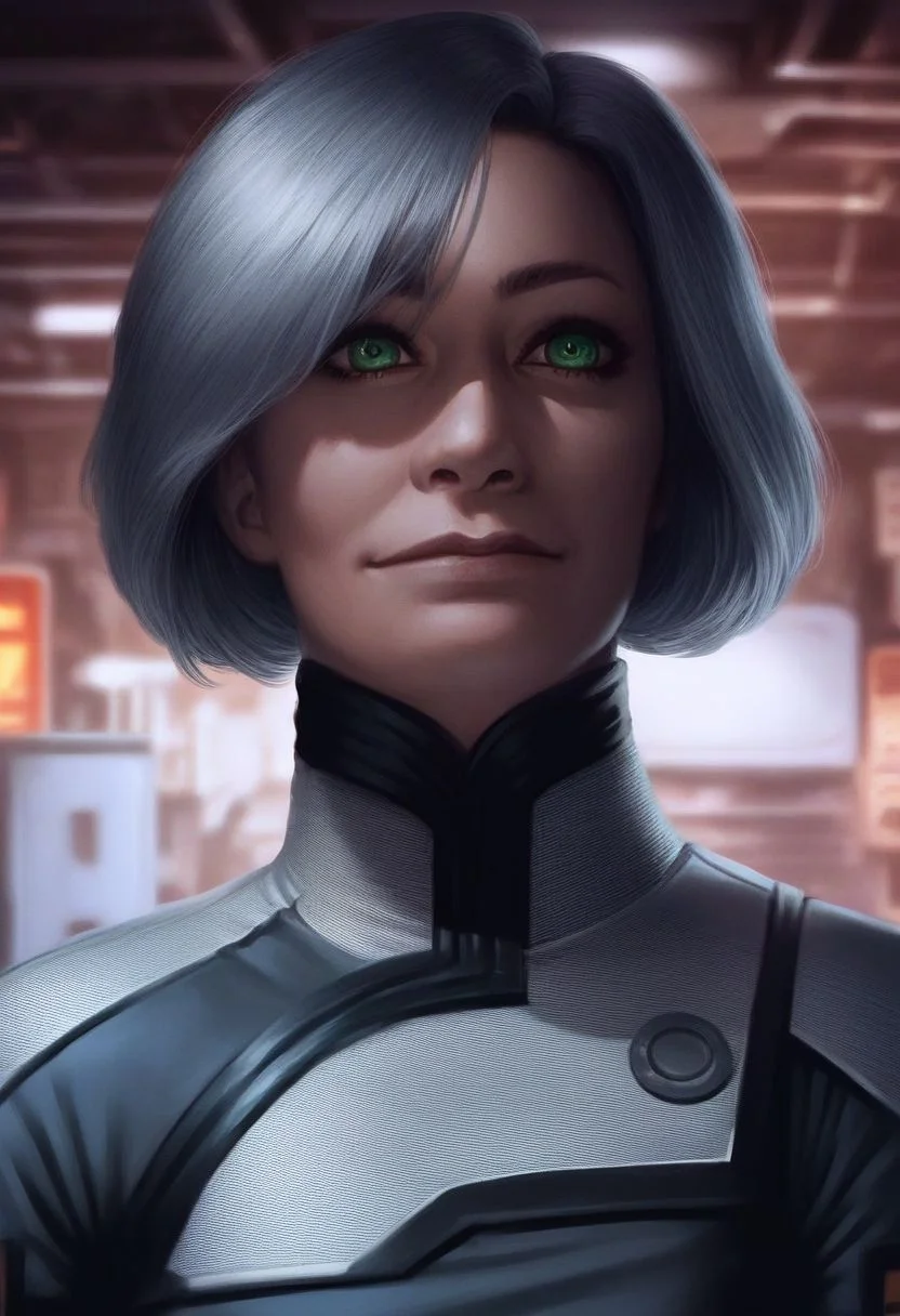 score_9_up, score_8_up, score_7_up, score_6_up, solo, 1girl, (Karin_Chakwas), green eyes, bodysuit, uniform, (folded arms), soft smile, portrait, (realistic), (painted art:1.3),