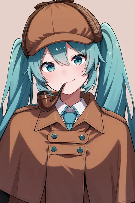 masterpiece, best quality, absurdres, safe
1girl, hatsune miku, smoking pipe, mouth hold, detective, smile
<lora:smoking_pipe_detective_il_1_d16:1>