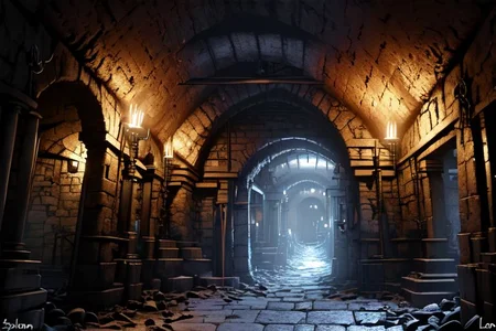 (masterpiece:1.2), (best quality,:1.2), 8k, HDR, ultra detailed, ((photorealistic)), professional light, cinematic lighting, fashion photography, ambient lighting, background, a sinister underground dungeon corridor, Darkness, <lora:Darkness-10:1>, epiCPhoto,