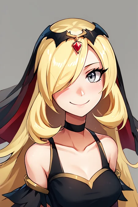 score_9, score_8_up, score_8, medium breasts, (curvy), cute, eyelashes, BREAK, , ,,, zzCynthiaRenegade, grey eyes, long hair, blonde hair, hair over one eye, hair ornament, official alternate costume, black dress, black choker, veil, tiara, collarbone, <lora:CynthiaRenegade_Pokemon_PDXL:1.0>, ,,, , BREAK, looking at viewer, ,,, smile, upper body, leaning forward, head tilt, ,,, embedding:zPDXL, Expressiveh, ,,, <lora:theButcherXPDXL:0.8>, <lora:CatalystStylePDXL:0.6>, <lora:SDXLFaeTastic2400:0.5>, <lora:Expressive_H-000001:0.4>,