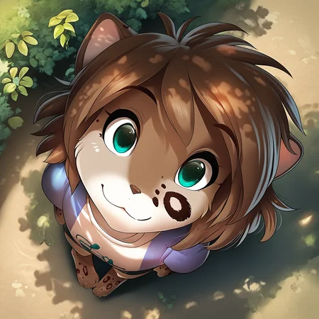 score_9, score_8_up, score_7_up, score_6_up, score_5_up, score_4_up, 1girl, full body, nature, source_furry, <lora:kathrin_vaughan_ponyxl_r6_e10:1> kathrin vaughan, medium hair, looking at viewer, smile, detailed fur, (detailed skin:1.3), young, child, from above