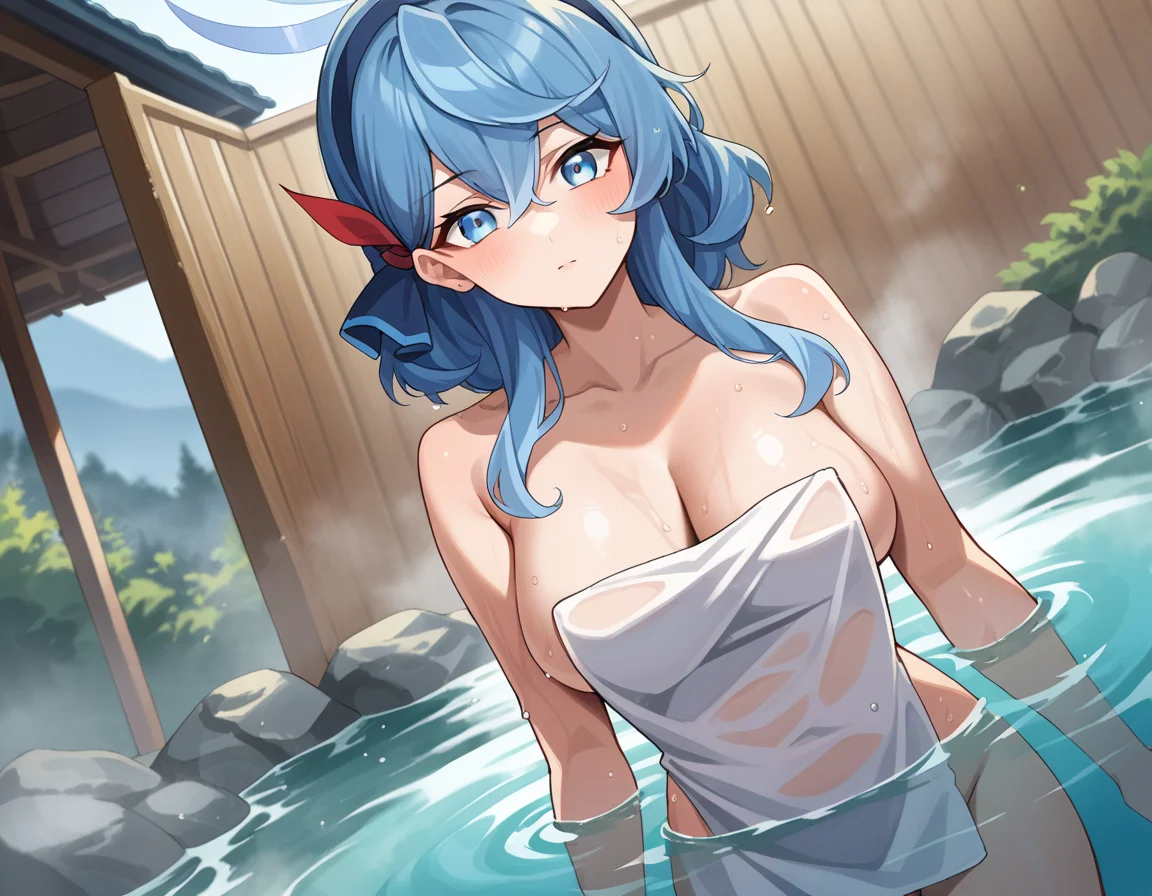 score_9, score_8_up, score_7_up, source_anime,
akoamau, <lora:ako-amau-ponyxl-lora-nochekaiser:1>,
ako, blue eyes, blue hair, hair between eyes, halo, medium hair, sidelocks,
nude, naked,
outdoors, onsen, towel, naked towel, steam, bathing, nude cover, partially submerged, water, bath, steam censor, wet towel,
looking at viewer, dutch angle, cowboy shot,